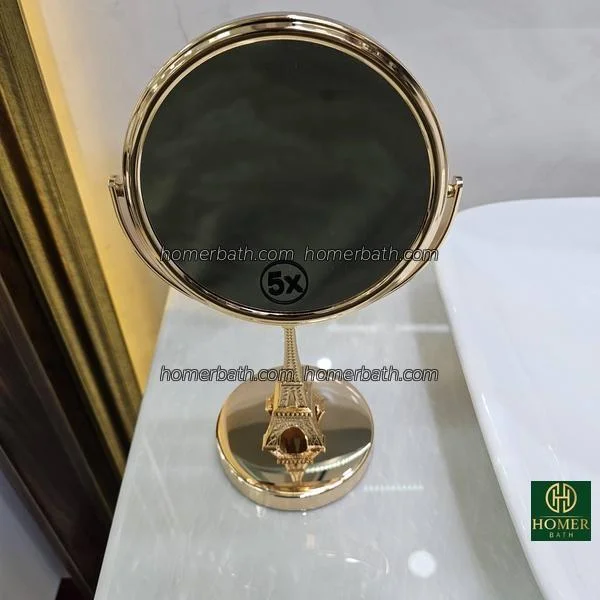 آینه میکاپ و اصلاح رومیزی استیل طلایی